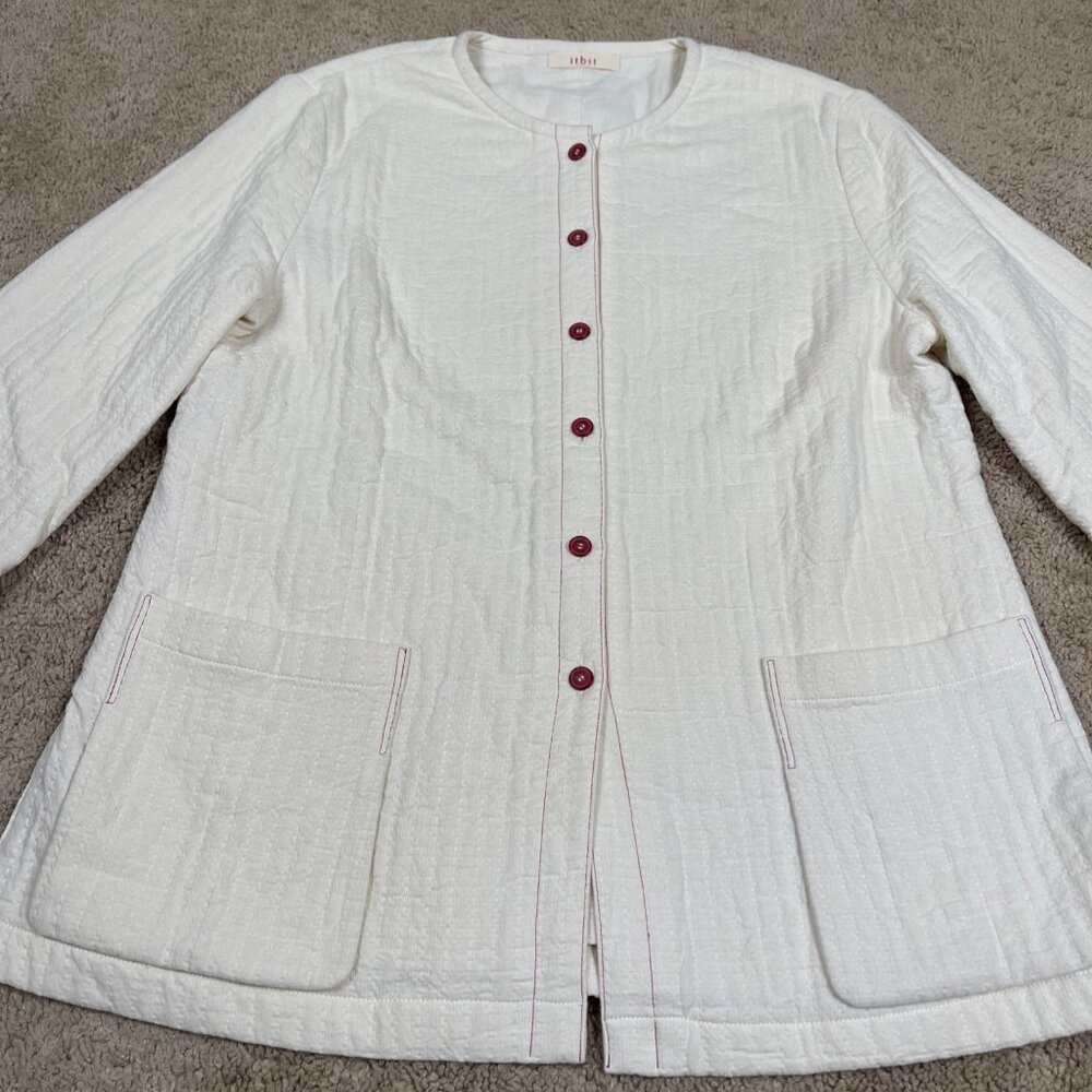 Itbit Jacket Womens L Beige Muslin Natural Fiber Bohemian Artsy Hippie Blazer - Picture 2 of 9